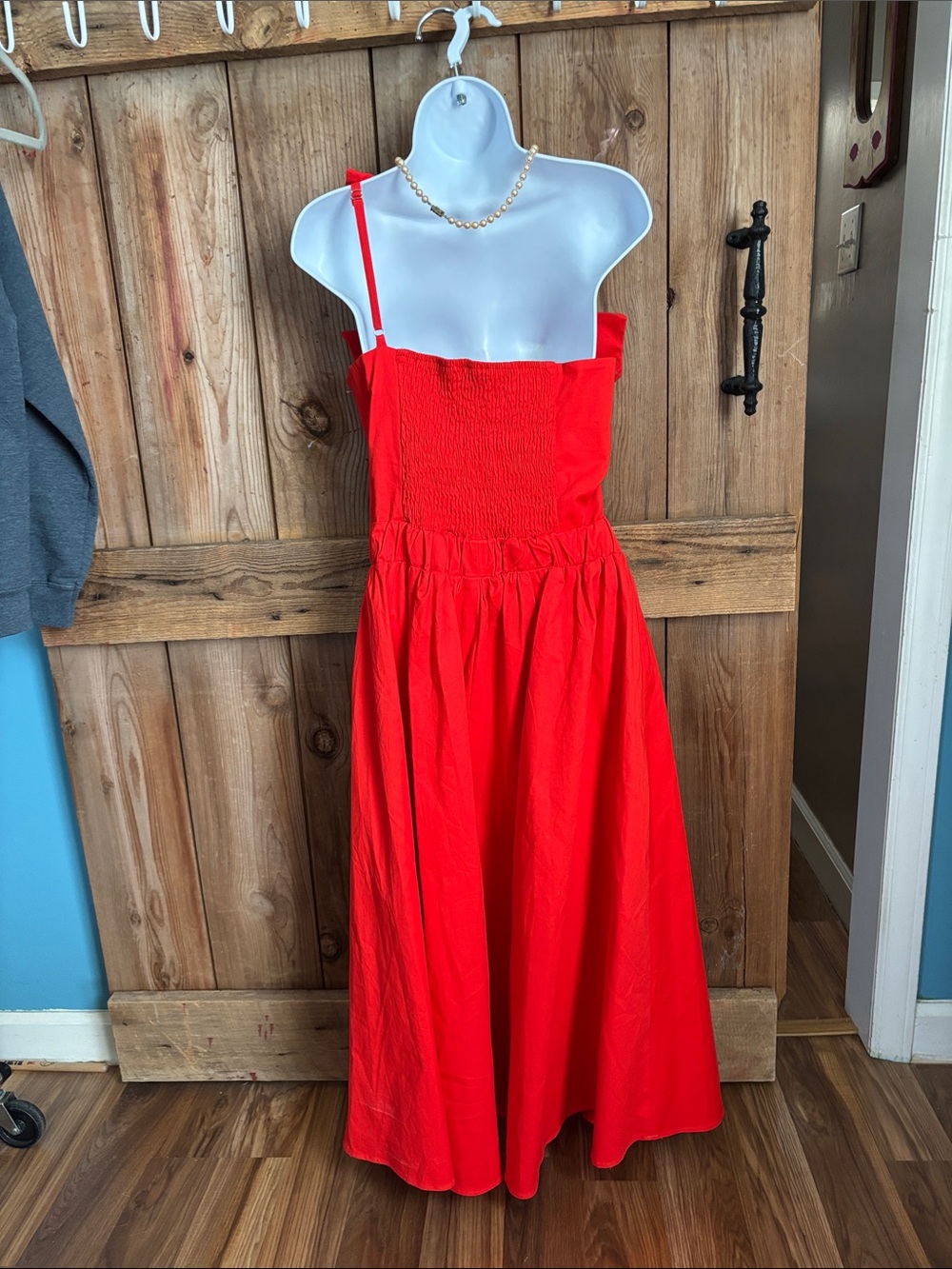 Red One-Shoulder Midi Dress with Front Knot - Picture 5 of 8